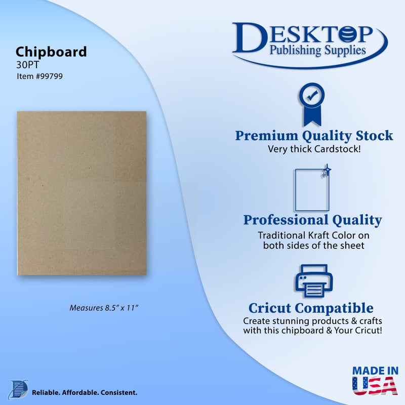 Desktop Publishing Supplies 30pt 8 1/2" x 11" Brown Kraft Cardboard Chipboard (25 Pieces) - Image 2